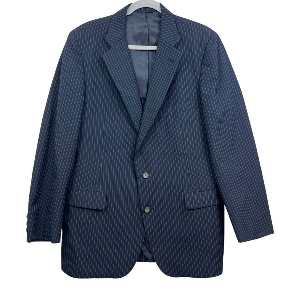 Chaps By Ralph Lauren Mens Blazer Suit Pinstripe Navy Notch Collar Vented Sz 44R